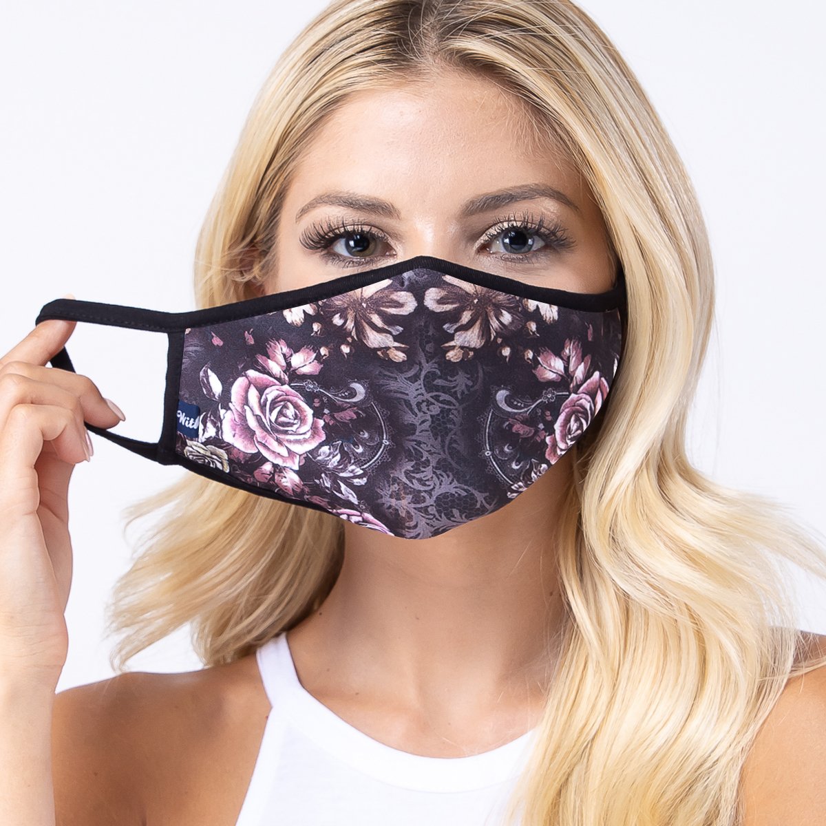 Chintz in Dark 3-layered face mask with unique print design, made from polyester and cotton, suitable for unisex wear.