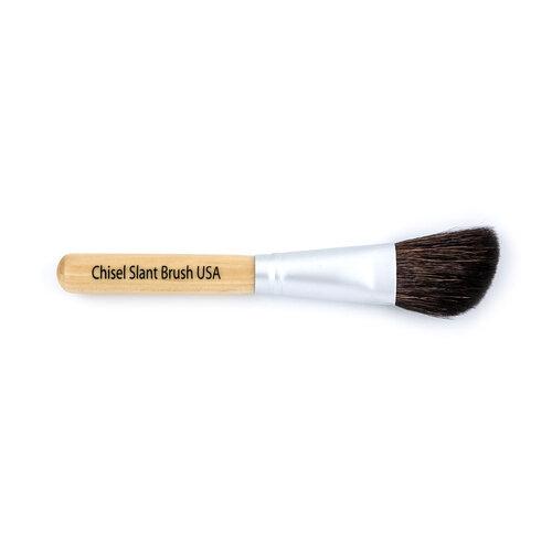 A 100% natural Chisel Slant Brush with soft bristles and an ergonomic handle, ideal for contouring and makeup application.