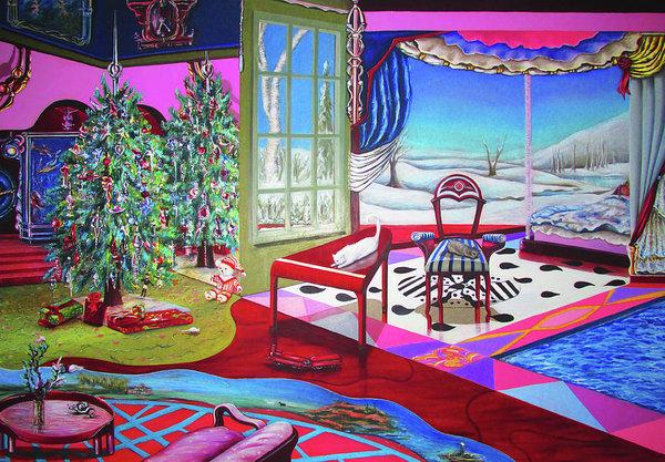 A vibrant Christmas Painting art print by Sharon Tatem featuring festive colors and intricate details, perfect for holiday decor.