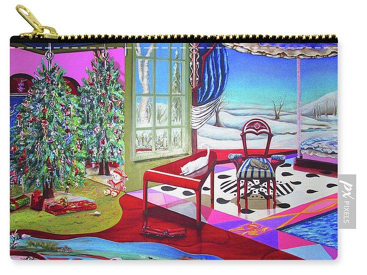 Christmas Painting Carry-All Pouch featuring vibrant holiday design and durable zipper.