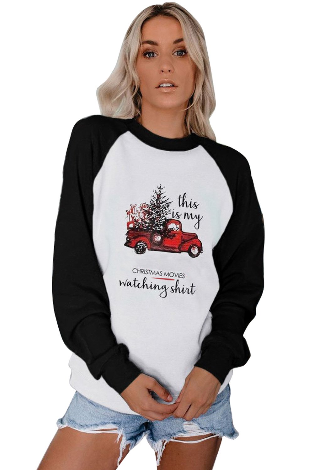 A cozy Christmas Printed Loose Sweatshirt featuring a festive design, pullover style, and raglan sleeves, perfect for holiday celebrations.