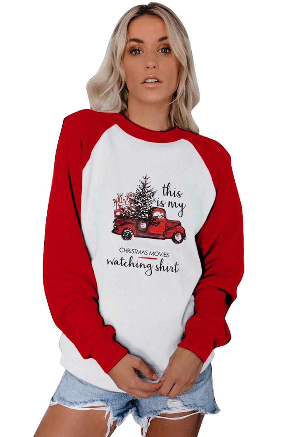 A cozy Christmas Printed Loose Sweatshirt featuring a festive design, pullover style, and raglan sleeves, perfect for holiday celebrations.