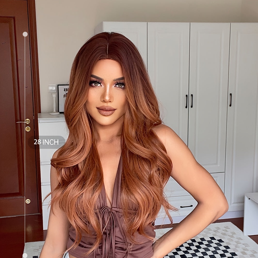 Cinnamon Wig featuring wavy brown synthetic hair with a monofilament cap, ideal for women seeking a stylish and comfortable hair solution.