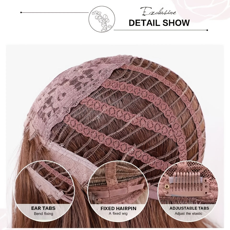 Cinnamon Wig featuring wavy brown synthetic hair with a monofilament cap, ideal for women seeking a stylish and comfortable hair solution.