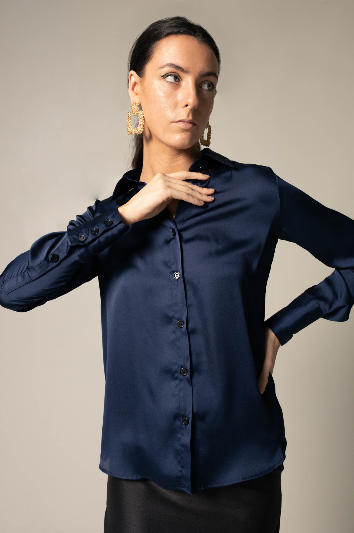 Classy Women Silk Blouse in Royal Blue, showcasing its elegant design and luxurious silk fabric.