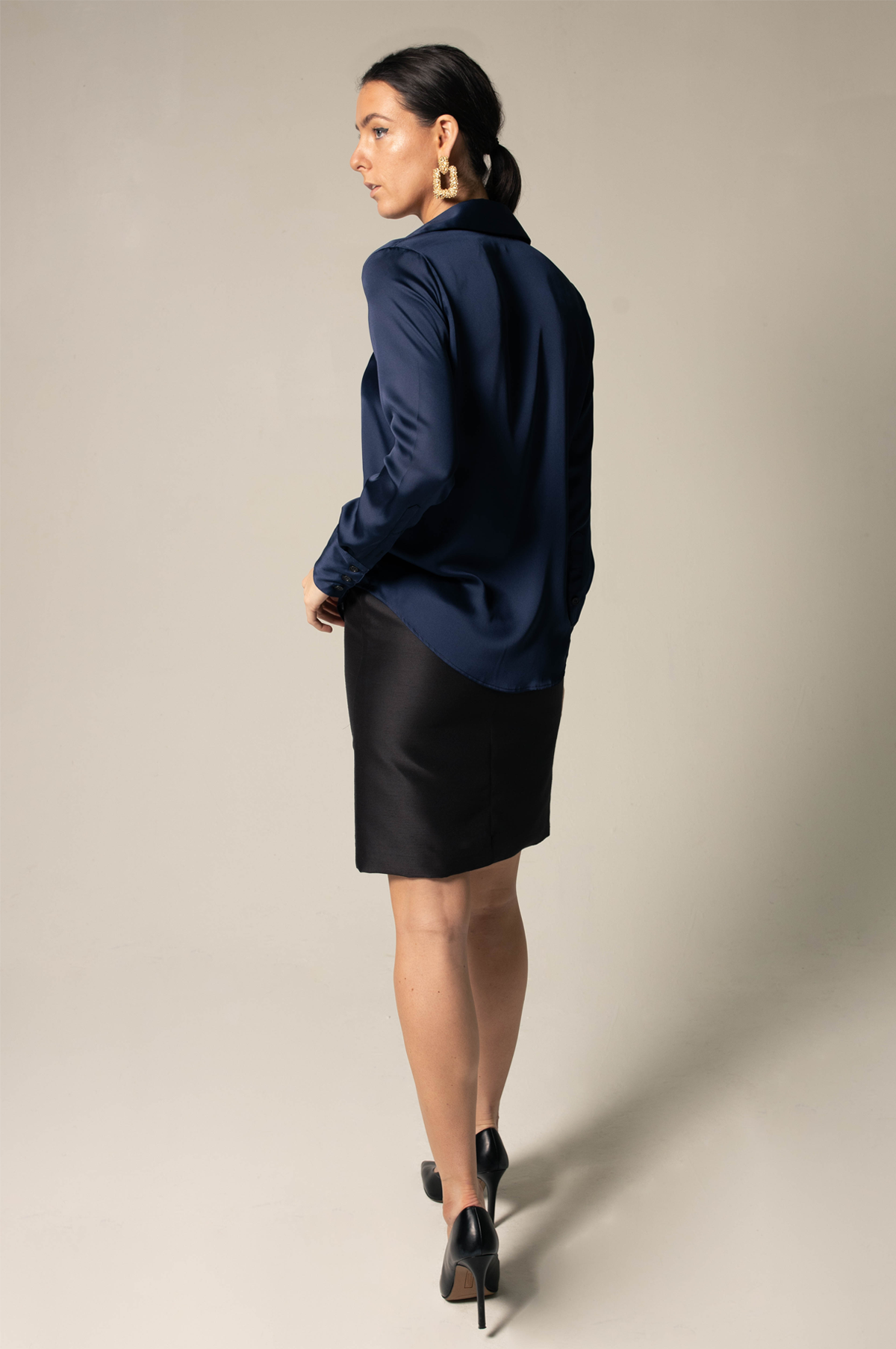 Classy Women Silk Blouse in Royal Blue, showcasing its elegant design and luxurious silk fabric.