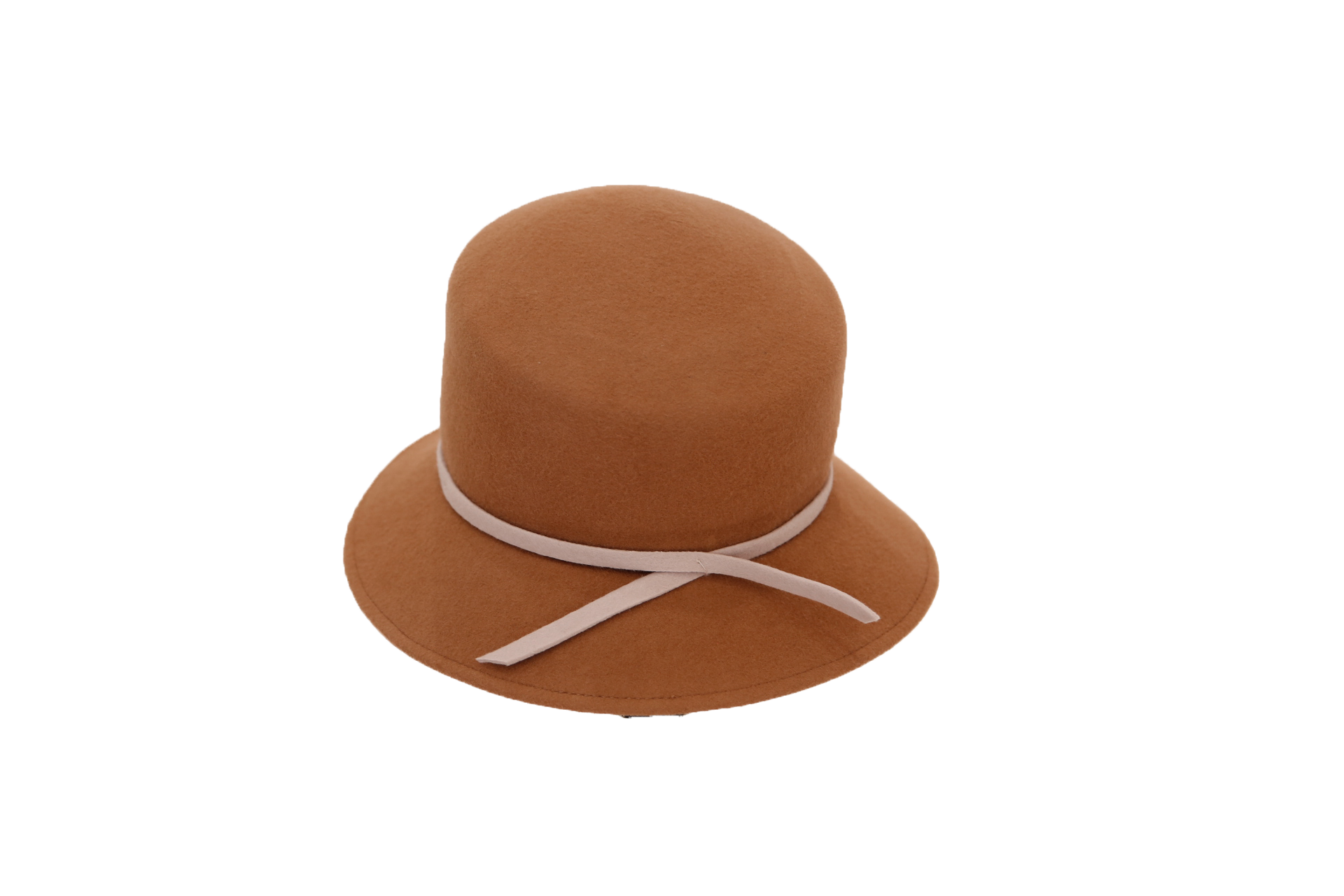 A stylish Cloche Brown Hat made from soft wool felt, featuring a 2.5-inch brim and adjustable sweatband.