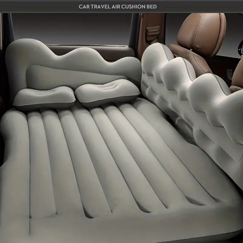 Cloud Car Mattress featuring a soft flocking surface and high gear air cushion design, ideal for comfortable sleep during road trips.