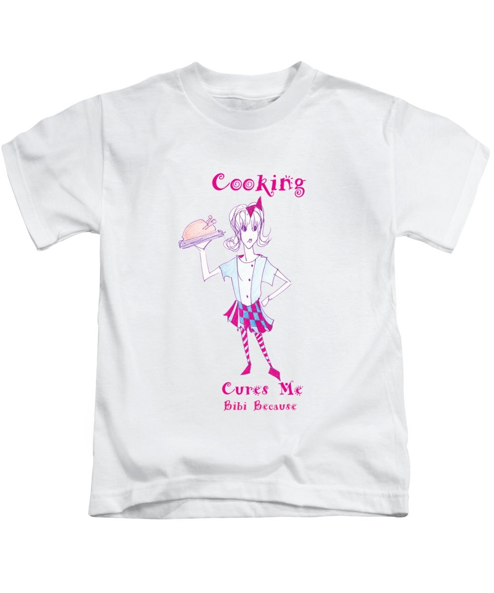 Cooking Cures Me Bibi Kids T-Shirt made from 100% pre-shrunk cotton, featuring a fun cooking-themed design.