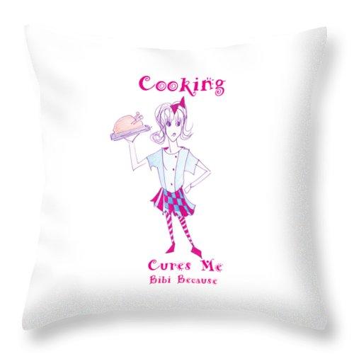 Cooking Cures Me Bibi throw pillow featuring vibrant design on both sides, made from durable polyester fabric.