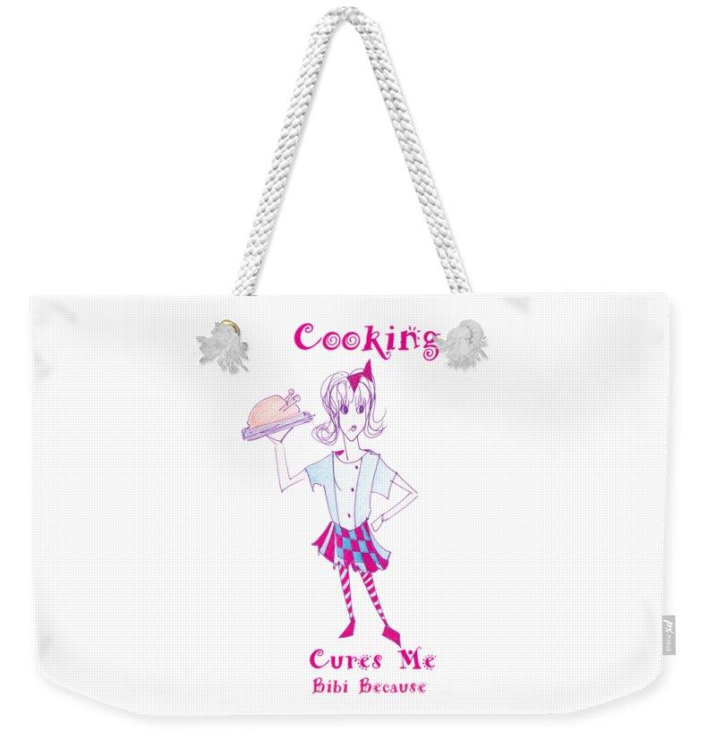 Cooking Cures Me Bibi Weekender Tote Bag featuring chic design and durable cotton handles, perfect for summer outings.