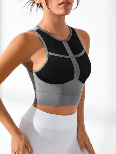 Color Block Round Neck Active Tank featuring a stylish design with a round neckline and moderate stretch fabric, perfect for workouts.