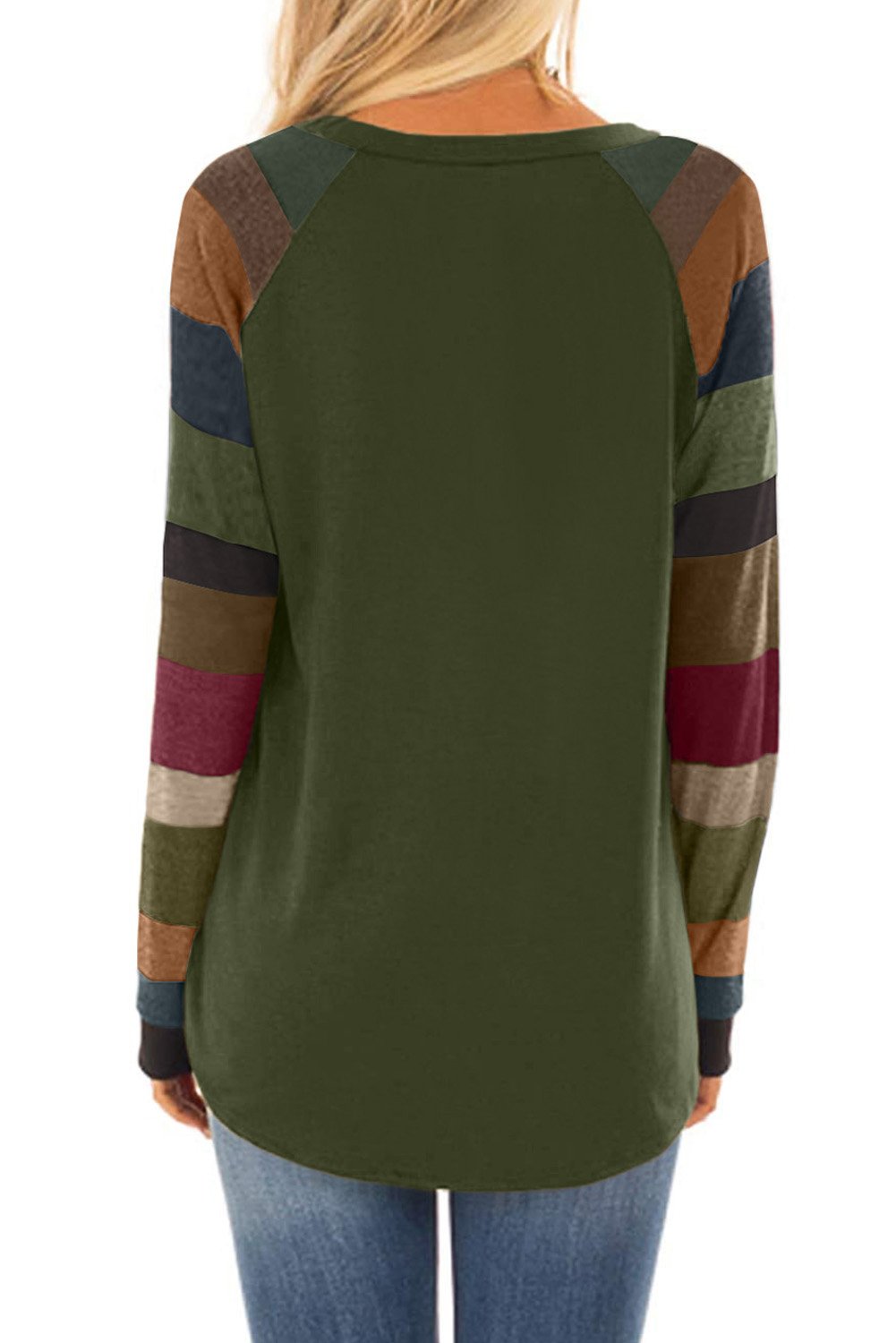 Color Block Striped Pocket Long Sleeve Top featuring a stylish pocket, relaxed fit, and modern striped design.