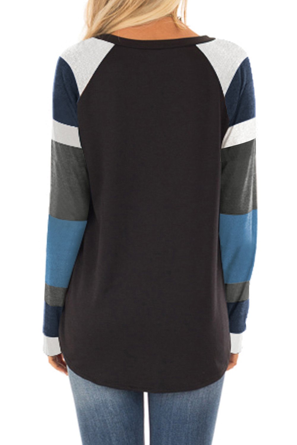 Color Block Striped Pocket Long Sleeve Top featuring a stylish pocket, relaxed fit, and modern striped design.