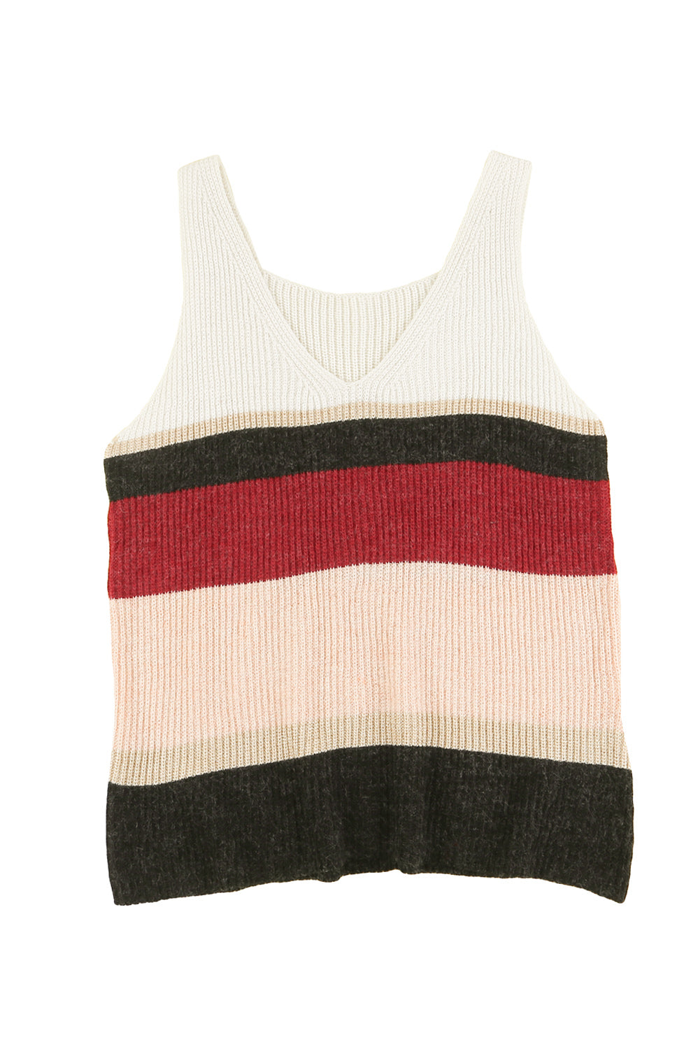 Color Block V-Neck Rib-Knit Tank displayed in a flat lay outdoors, showcasing its vibrant colors and ribbed texture.