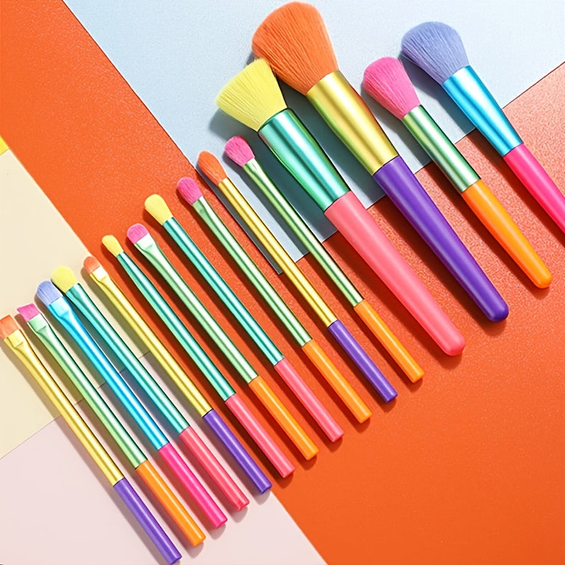 Color Pop 15 Piece Brush Set featuring colorful handles and soft polyester bristles for flawless makeup application.