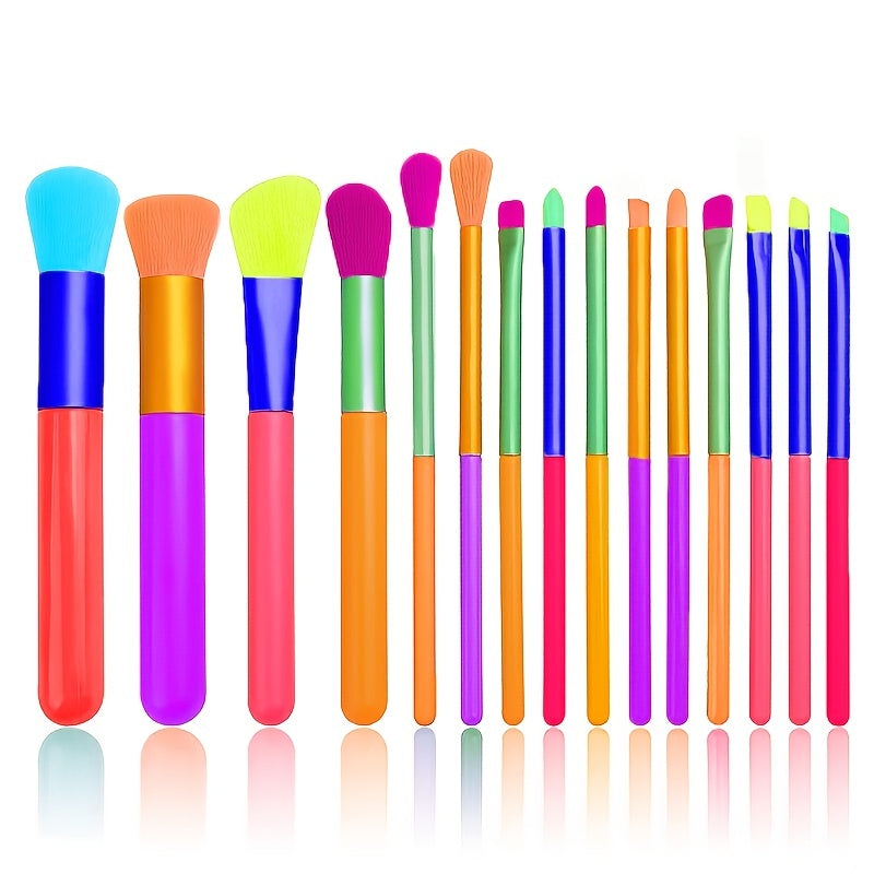 Color Pop 15 Piece Brush Set featuring colorful handles and soft polyester bristles for flawless makeup application.