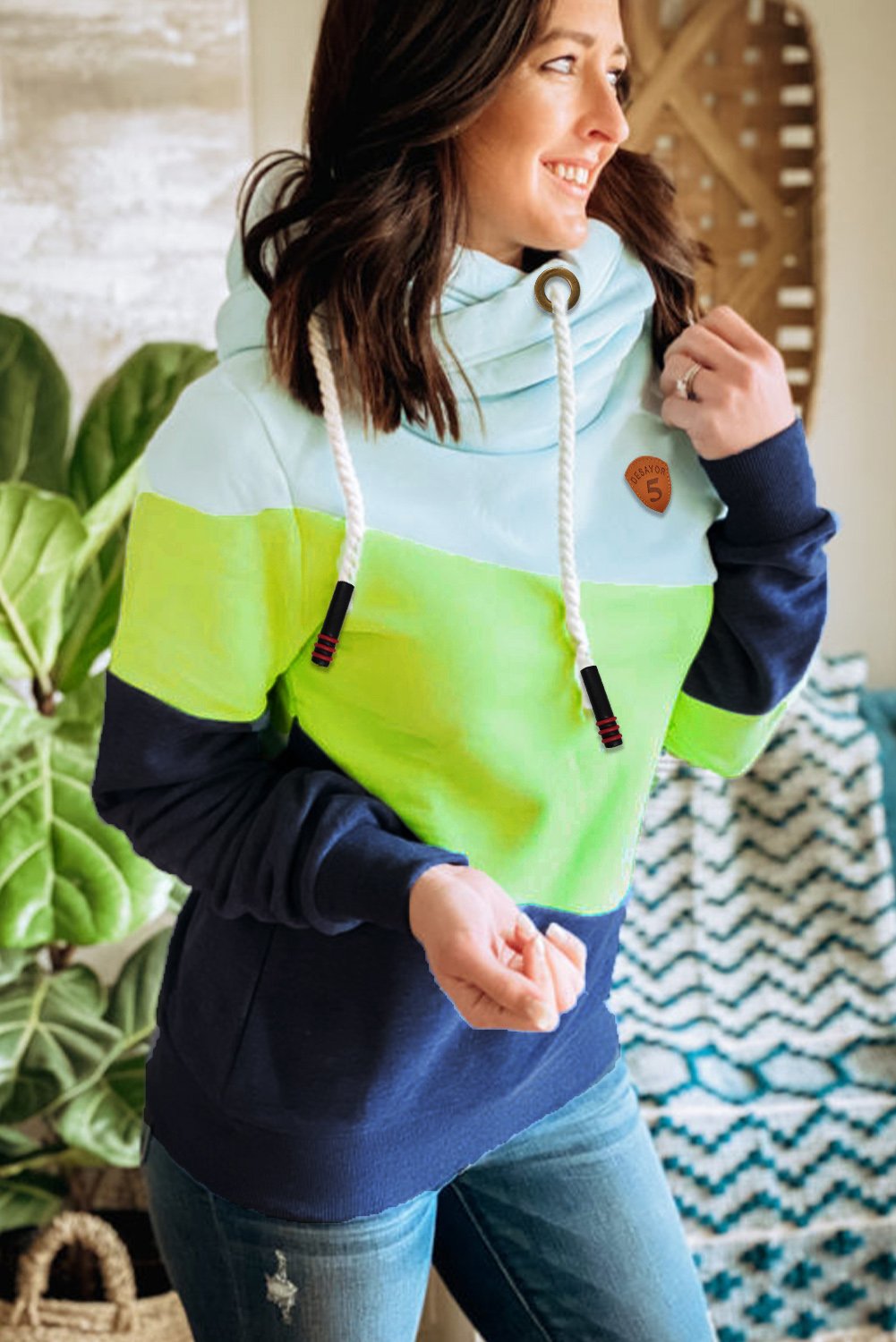 Colorblock Paneled Long Sleeve Hoodie featuring a stylish design with a warm fabric, perfect for casual wear.