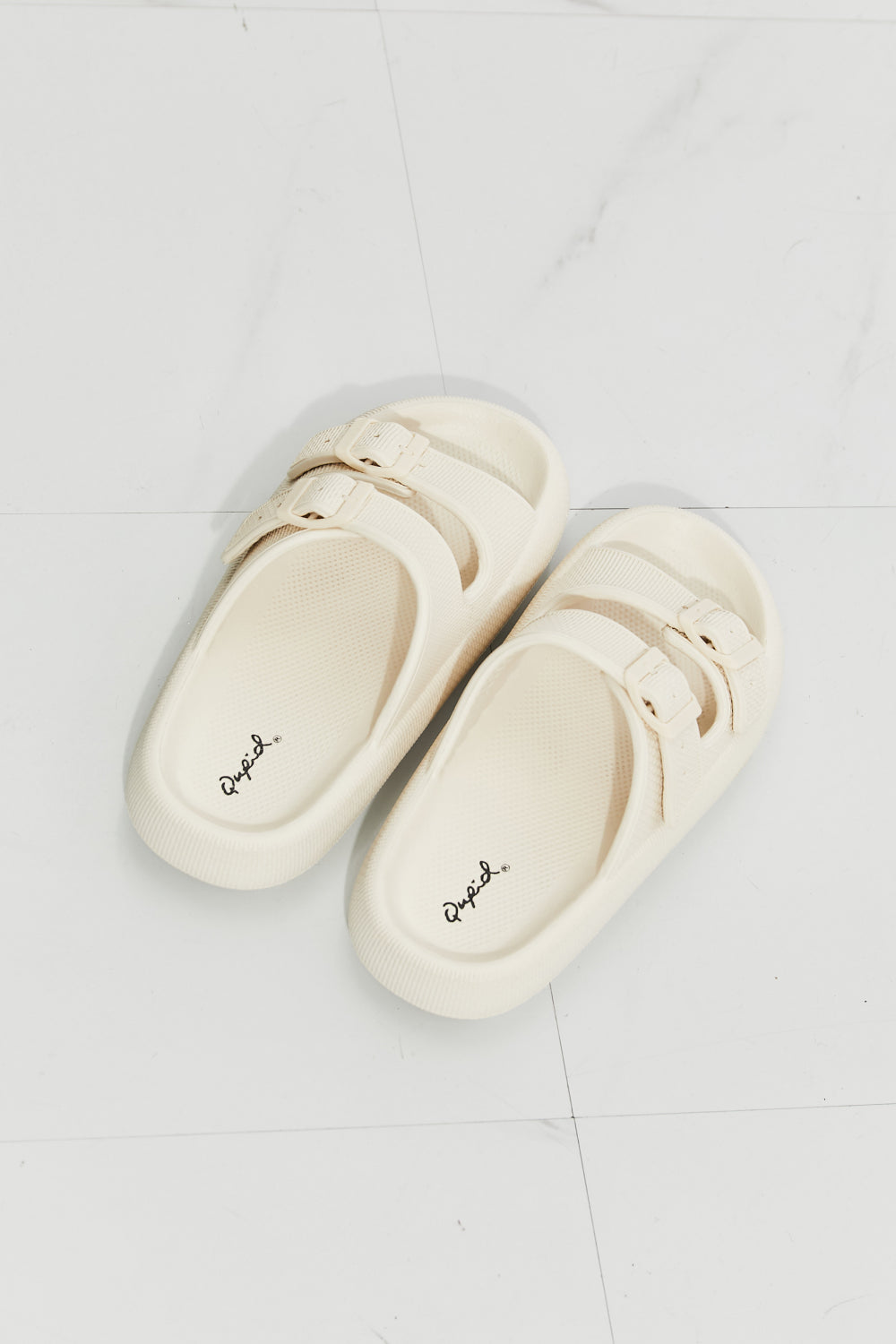 Comfy Casual Rubber Slide Sandal in Cream with adjustable straps and trendy platform design, perfect for summer wear.