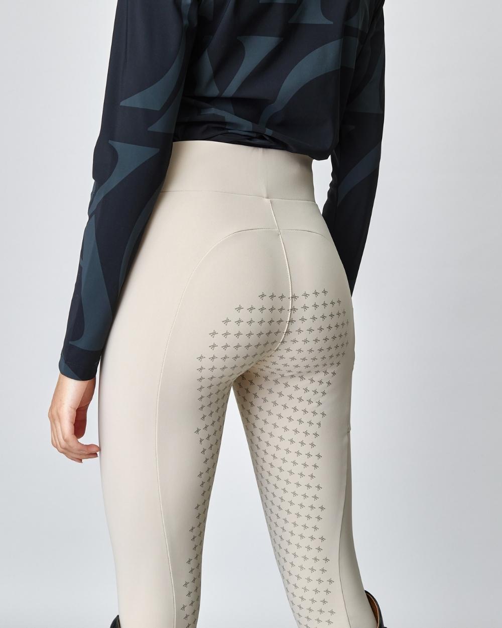 Compression Pull-On Breeches Tan showcasing high waist design and lightweight fabric, ideal for equestrian activities.