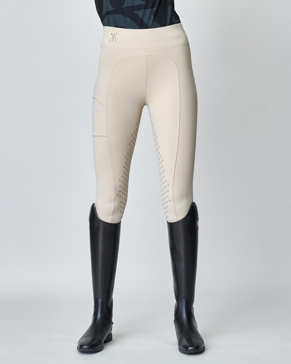 Compression Pull-On Breeches Tan showcasing high waist design and lightweight fabric, ideal for equestrian activities.