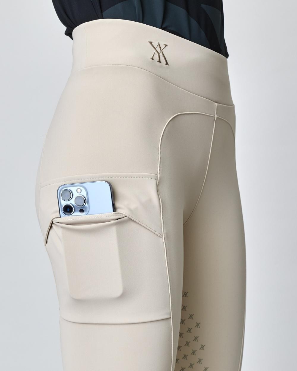 Compression Pull-On Breeches Tan showcasing high waist design and lightweight fabric, ideal for equestrian activities.