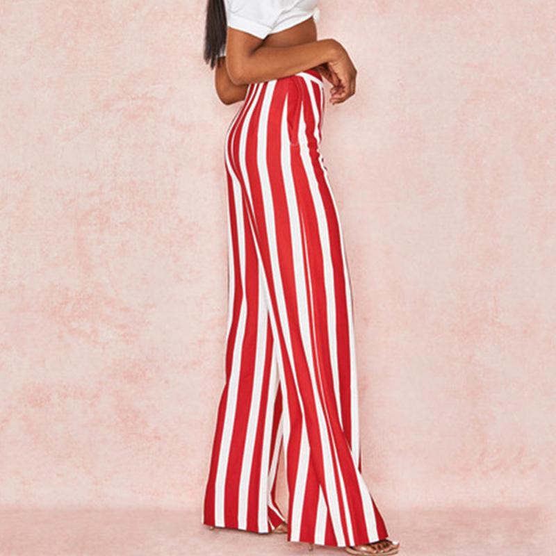 Conmoto Fashion Red White Stripe Trousers for women, featuring a high waist and wide leg design, perfect for autumn and winter wear.