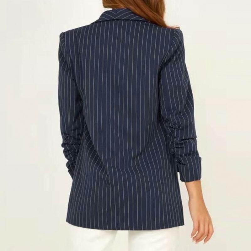 Conmoto Stripe Blue High Fashion Blazer Coat for women, featuring a stylish striped pattern and elegant design suitable for office wear.