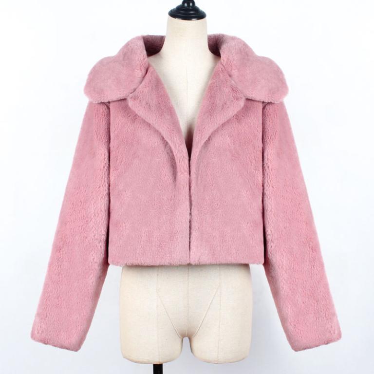 Conmoto Women Fashion Solid Color Faux Fur Coat featuring a turn-down collar and butterfly sleeves in a stylish design.