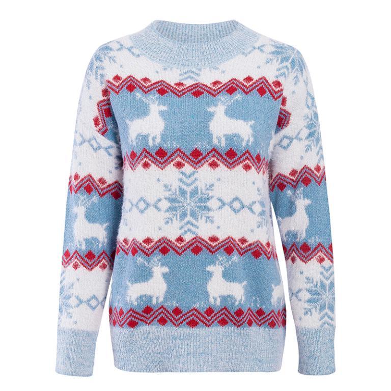 Conmoto Women Winter Christmas Deer Jumper featuring a cartoon deer pattern, made from soft mink cashmere, ideal for winter wear.