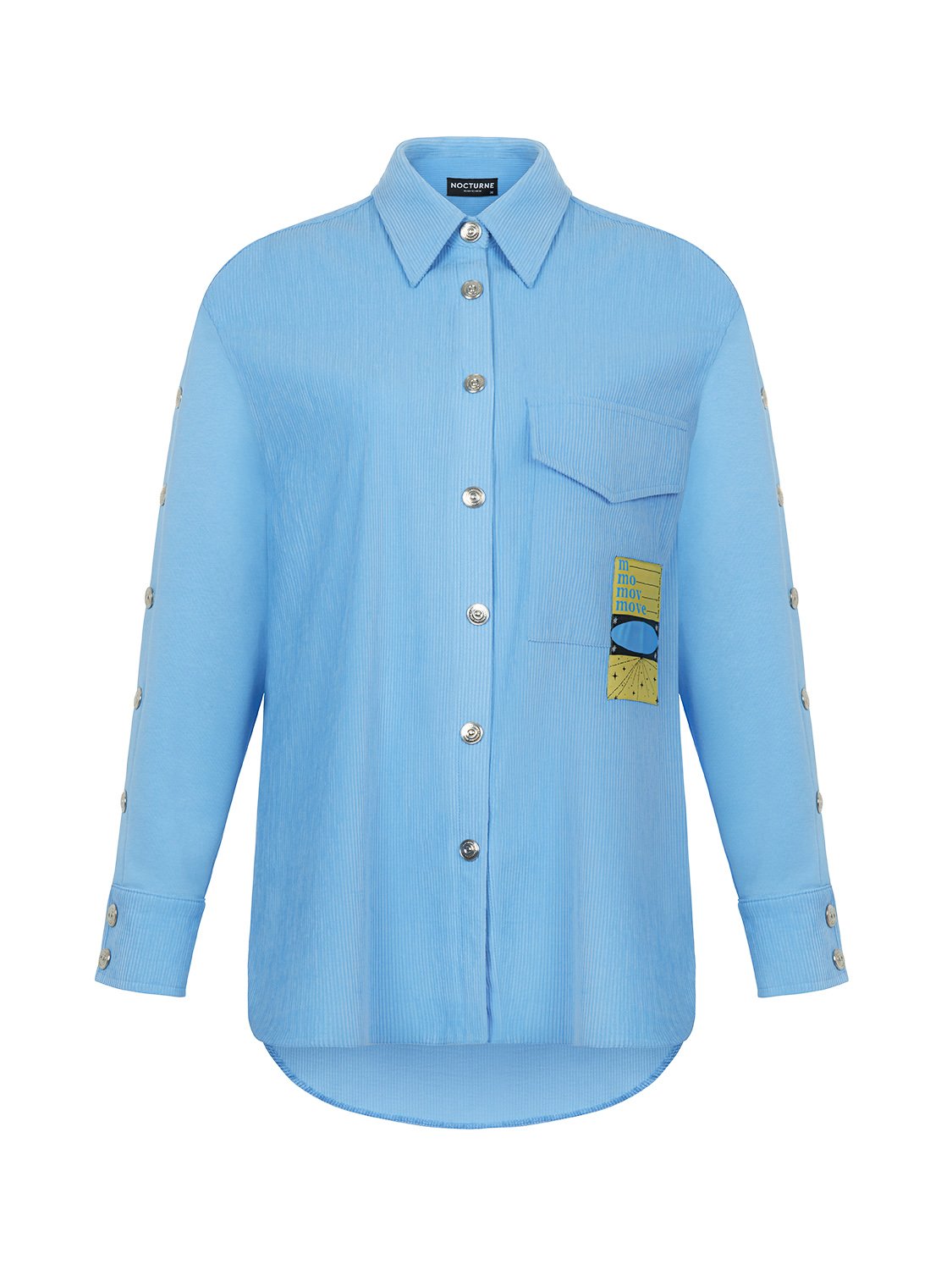 A stylish Corduroy Overshirt featuring a lapel collar, long sleeves with snap buttons, and a flap pocket, perfect for casual wear.