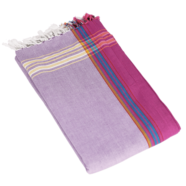 A vibrant purple Cotton Kikoy Beach Sarong, showcasing traditional East African hand-woven fabric with unique stripes.