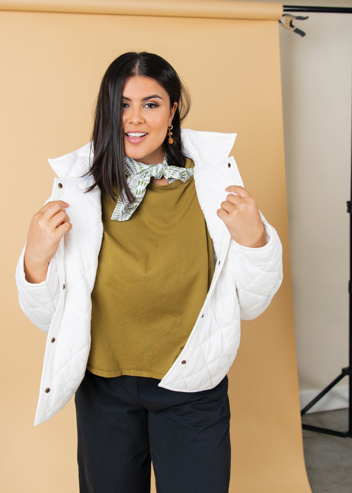 Countryside Quilted Jacket in Natural color, featuring quilted stitching, front slip pockets, and a relaxed fit, perfect for layering.