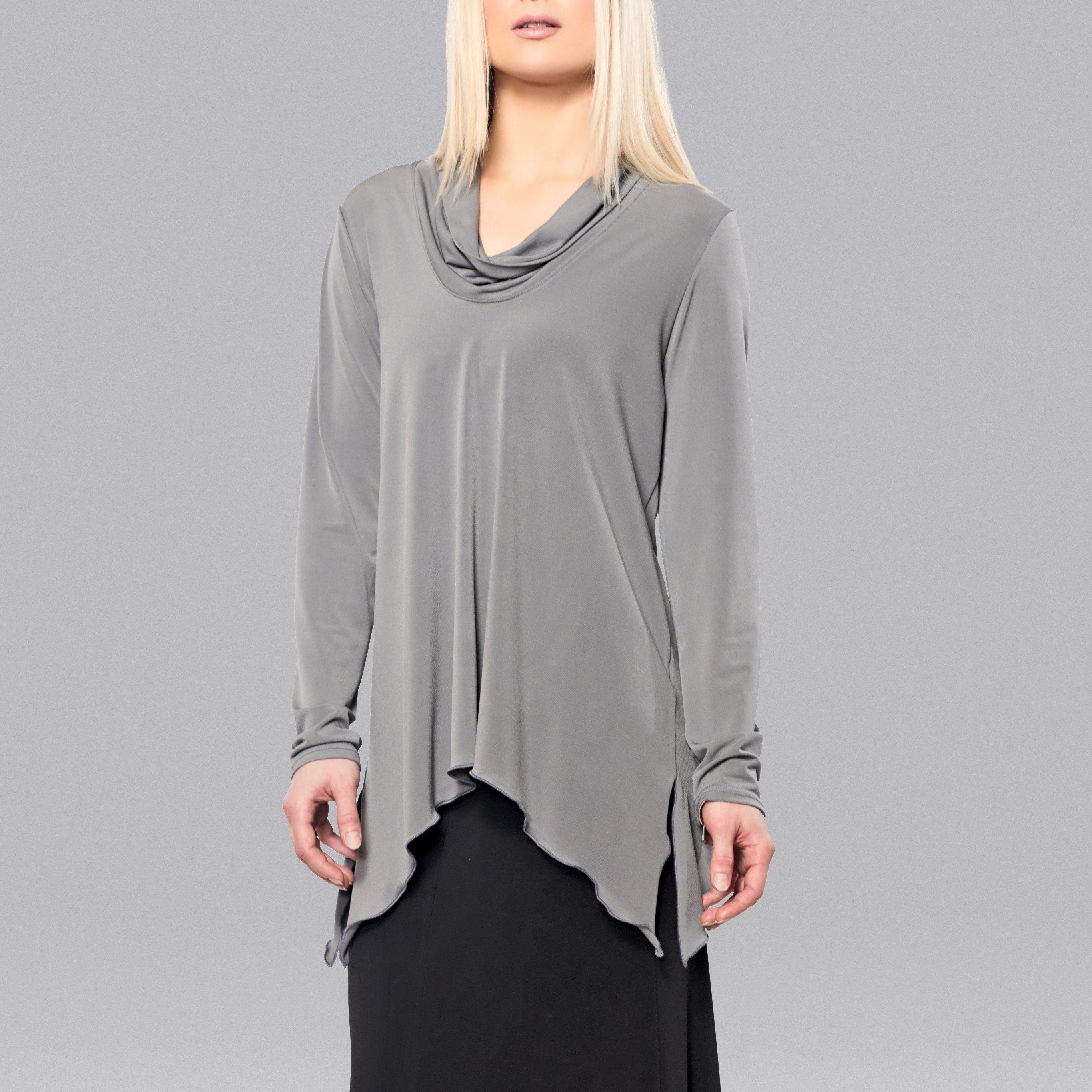 A cozy Cowl Neck Top featuring a luxe rib-knit collar and relaxed cocoon shape, perfect for fall fashion.