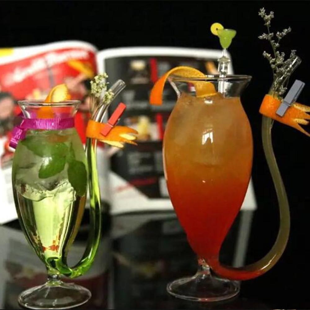 Creative Goblet Glass Mug with Straw, showcasing its elegant design and transparent material, perfect for cold drinks.