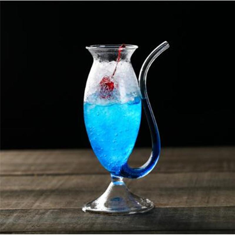 Creative Goblet Glass Mug with Straw, showcasing its elegant design and transparent material, perfect for cold drinks.