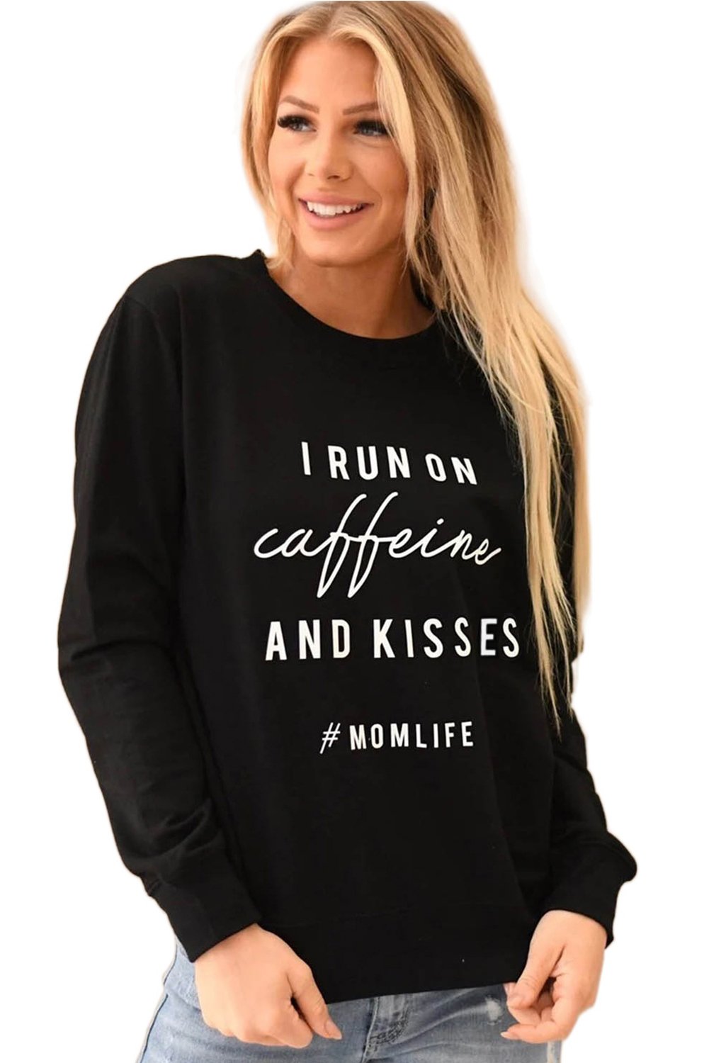 A stylish crew neck sweatshirt featuring a fun letter print design, perfect for casual wear and lounging, displayed in a relaxed fit.