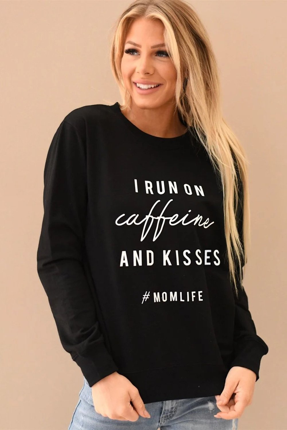 A stylish crew neck sweatshirt featuring a fun letter print design, perfect for casual wear and lounging, displayed in a relaxed fit.