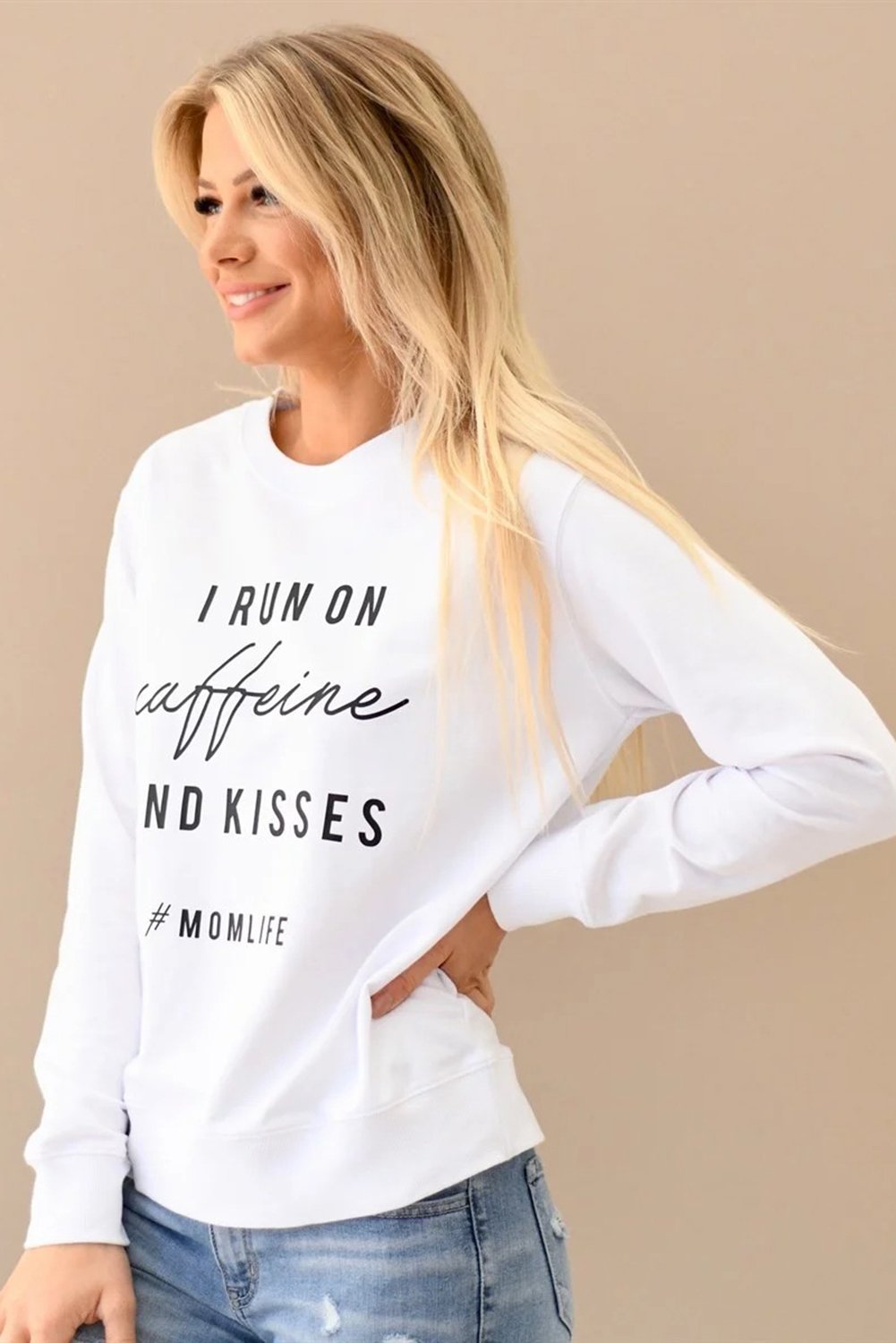 A stylish crew neck sweatshirt featuring a fun letter print design, perfect for casual wear and lounging, displayed in a relaxed fit.