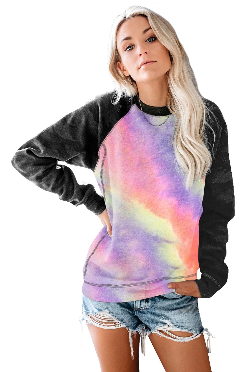 A stylish crewneck sweatshirt featuring a trendy camo print design, perfect for casual wear.