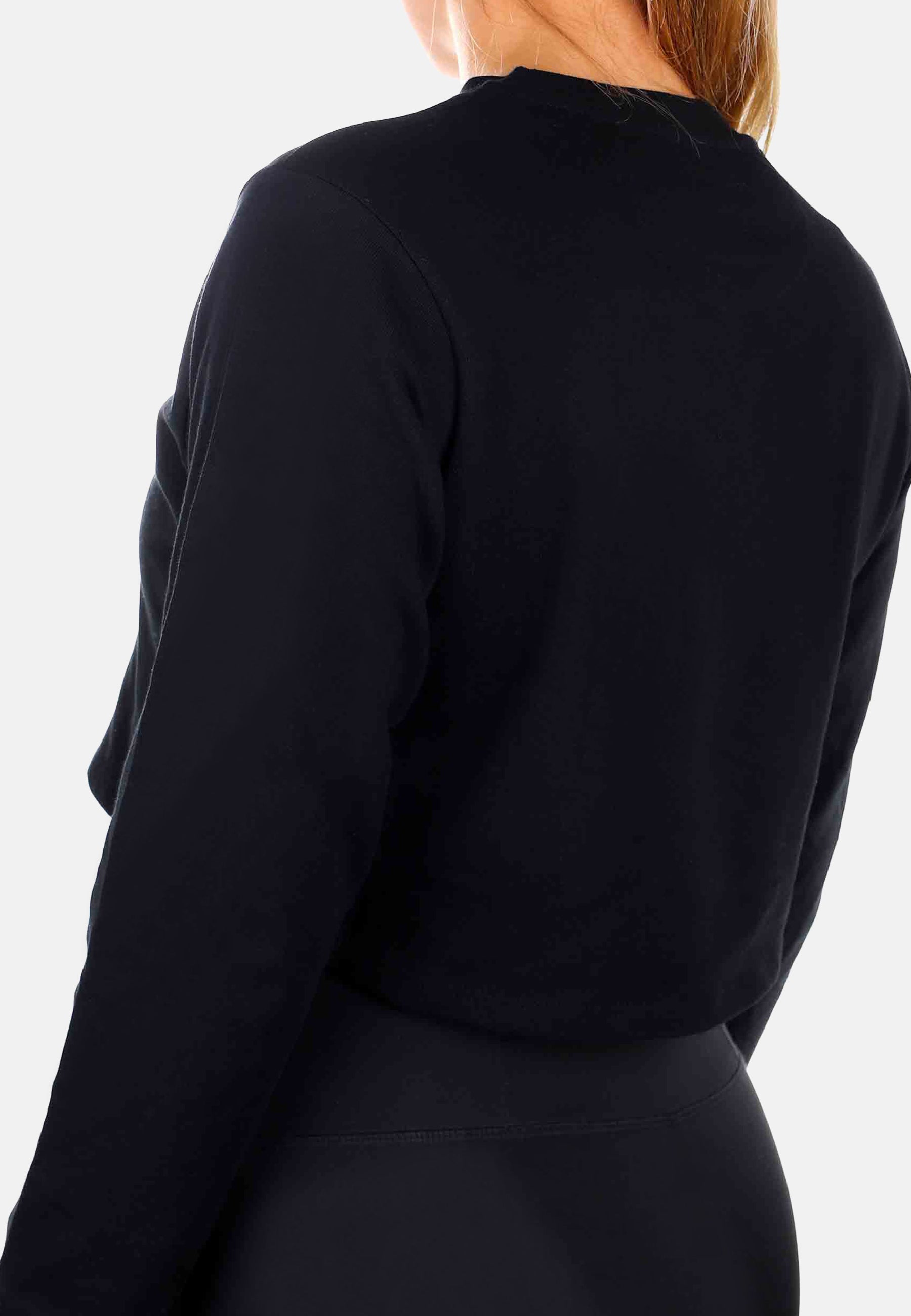 Black Crop Hoodie ICON for women featuring a reflective ZRED logo, perfect for casual outfits.