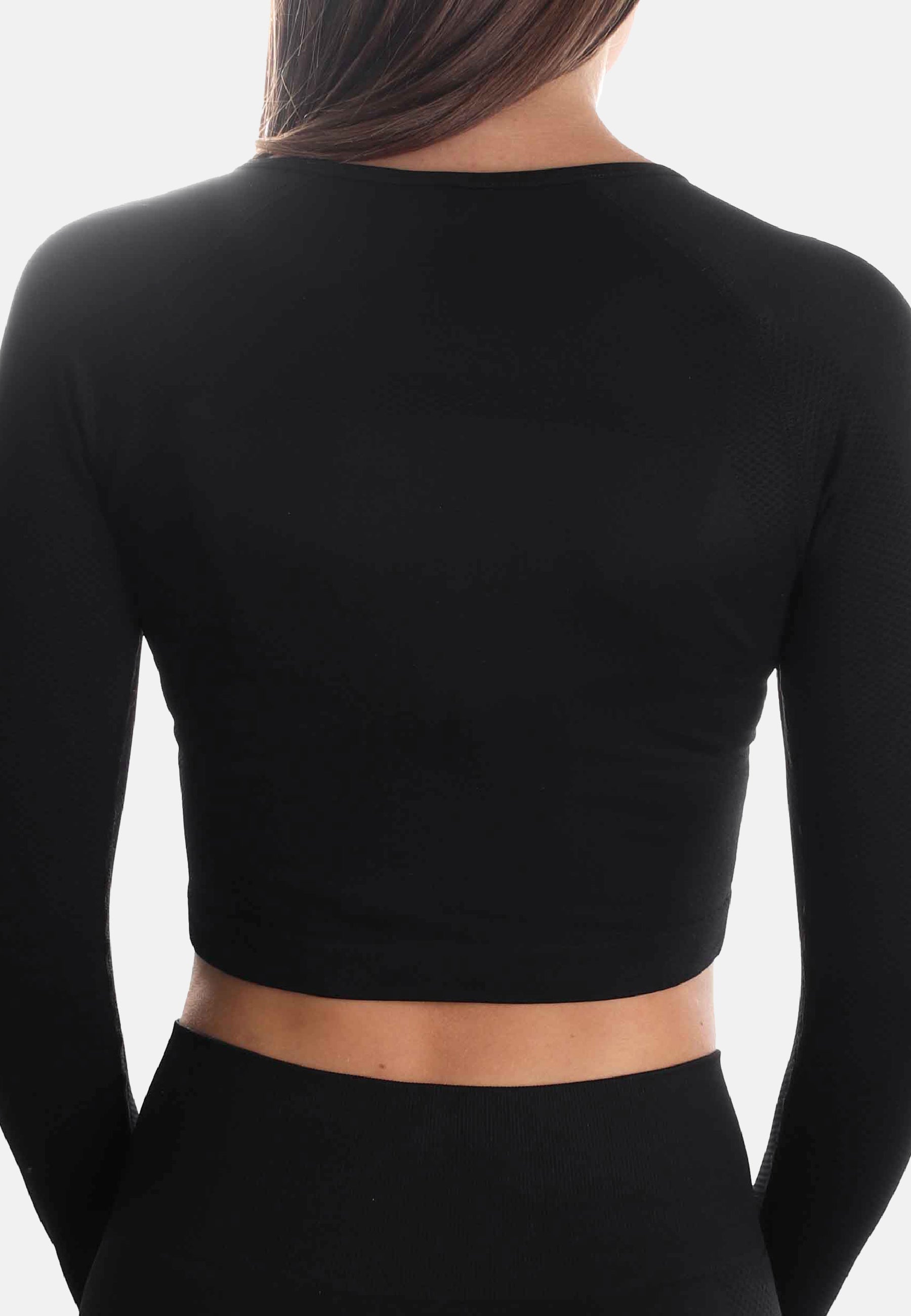 Schwarzes Crop Sleeve Dynamic für Damen, figurbetont und bequem, ideal für Sport und Freizeit.