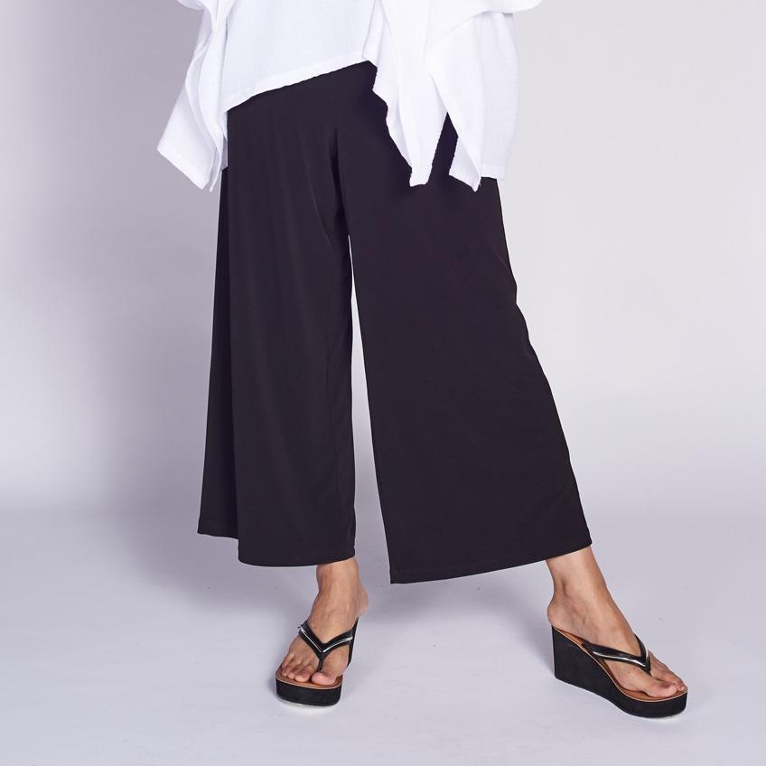 A stylish pair of Crop Wide Leg Pants made from eco-friendly bamboo fabric, featuring a high-rise fit and cropped hem.