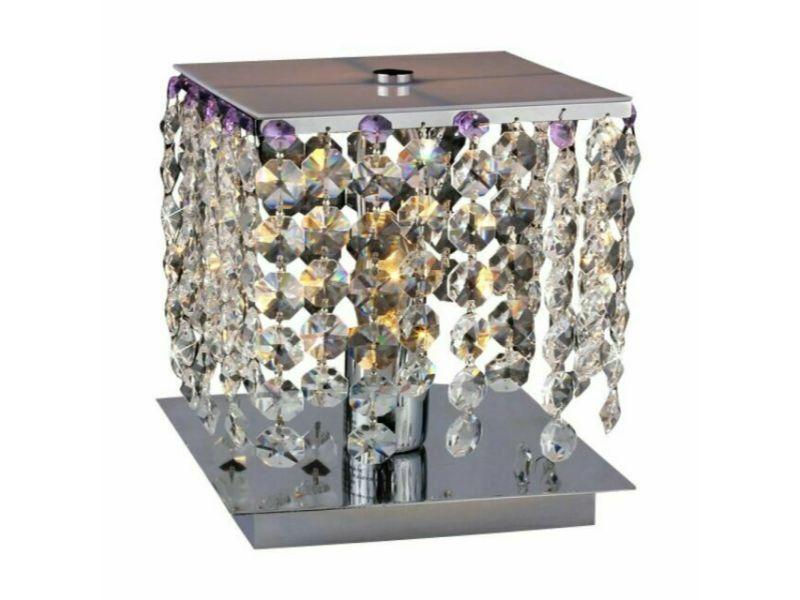 Elegant Crystal Table Lamp with metal frame and three upward lights, perfect for nightstands and side tables.