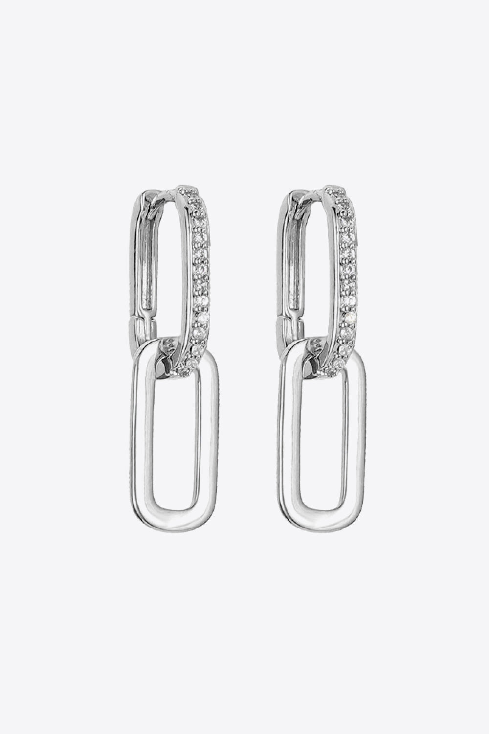 Elegant Cubic Zirconia Link Earrings featuring a minimalist design, crafted from zircon and copper with an 18k gold-plated finish.