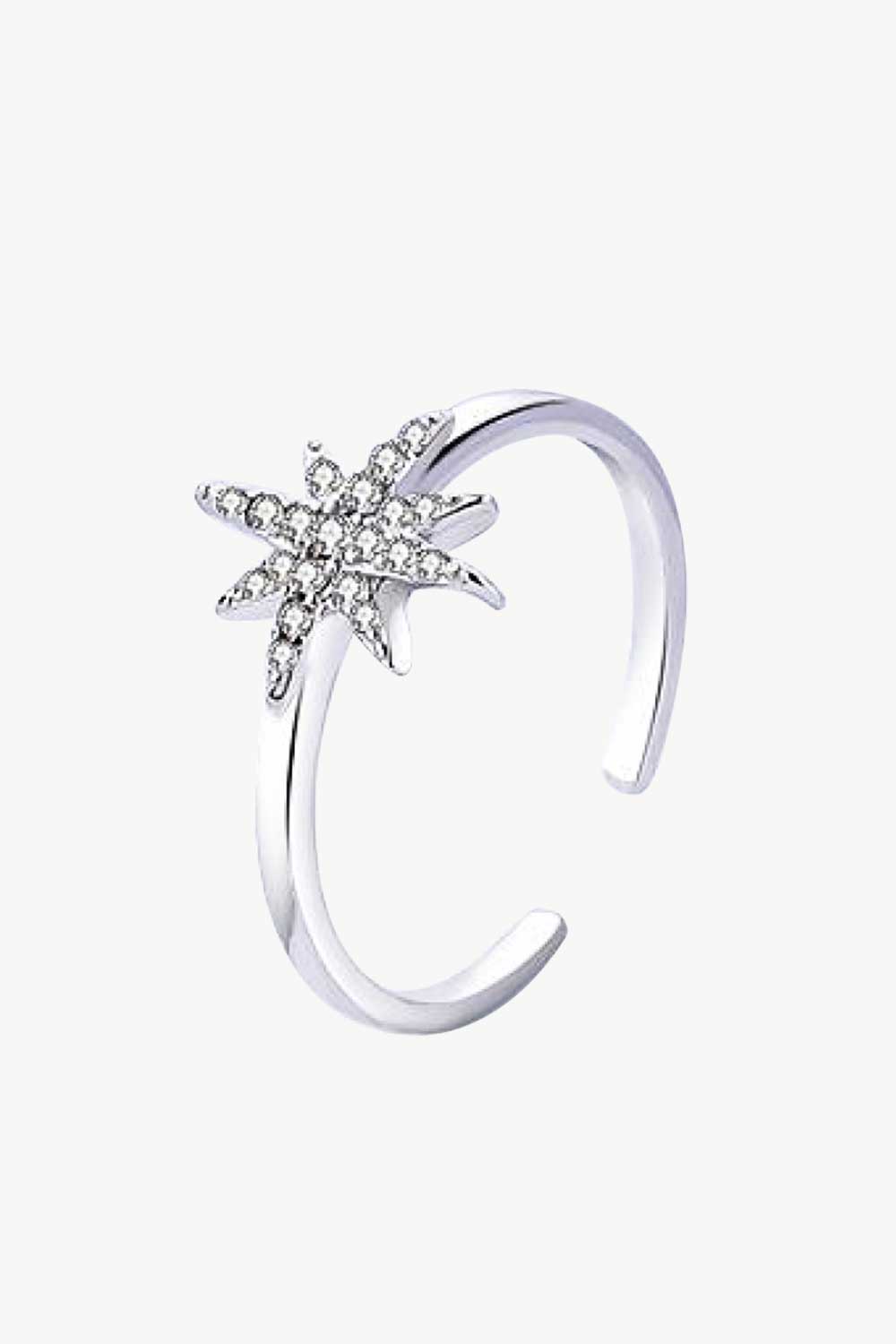 Cubic Zirconia Star Open Ring made of 925 silver, featuring a polished finish and sparkling star design.