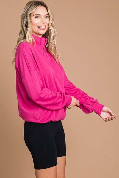 Culture Code Full Size Half Zip Long Sleeve Sweatshirt in various colors, showcasing the half zip design and relaxed fit.