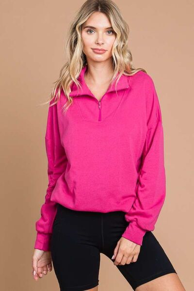 Culture Code Full Size Half Zip Long Sleeve Sweatshirt in various colors, showcasing the half zip design and relaxed fit.