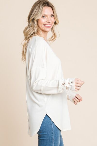 Culture Code Full Size V-Neck Dropped Shoulder Blouse in soft fabric, featuring a relaxed fit and stylish V-neckline.