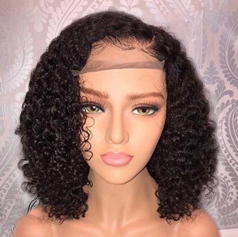 Curly Bob Lace Front Wig for Women, featuring natural color and Jerry curly texture, displayed on a mannequin.